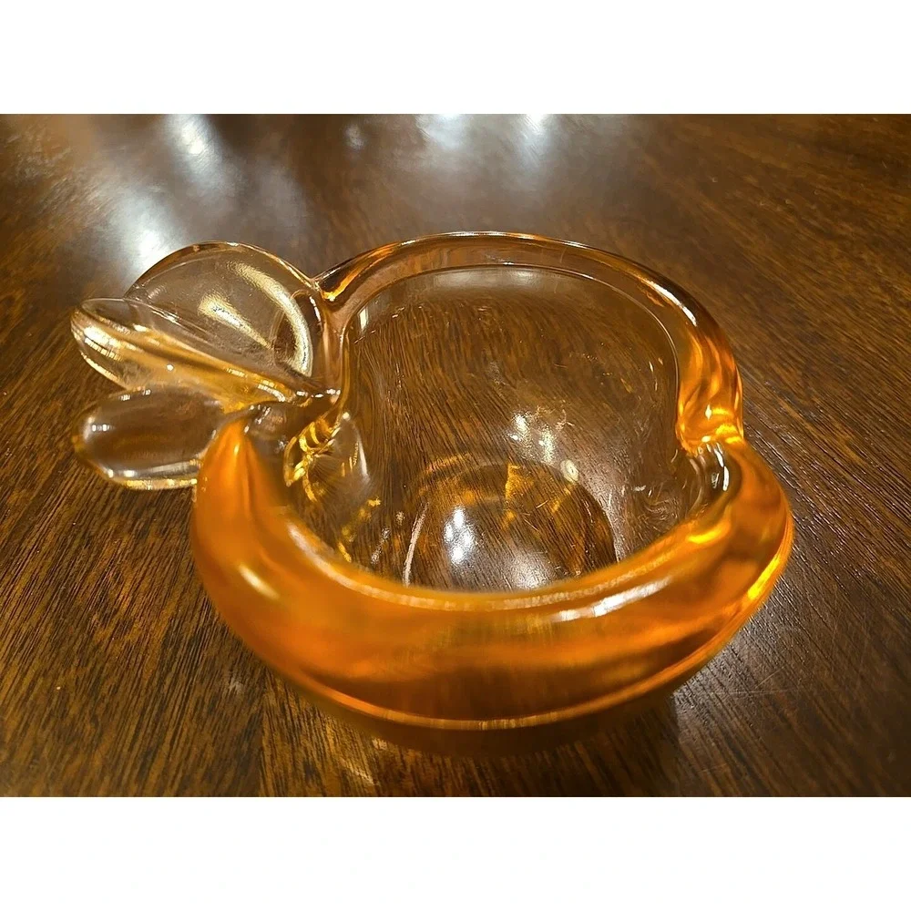 Vtg Pink Art Glass APPLE or Peach Trinket Dish Cigar Ashtray Paper Weight 5x3.5